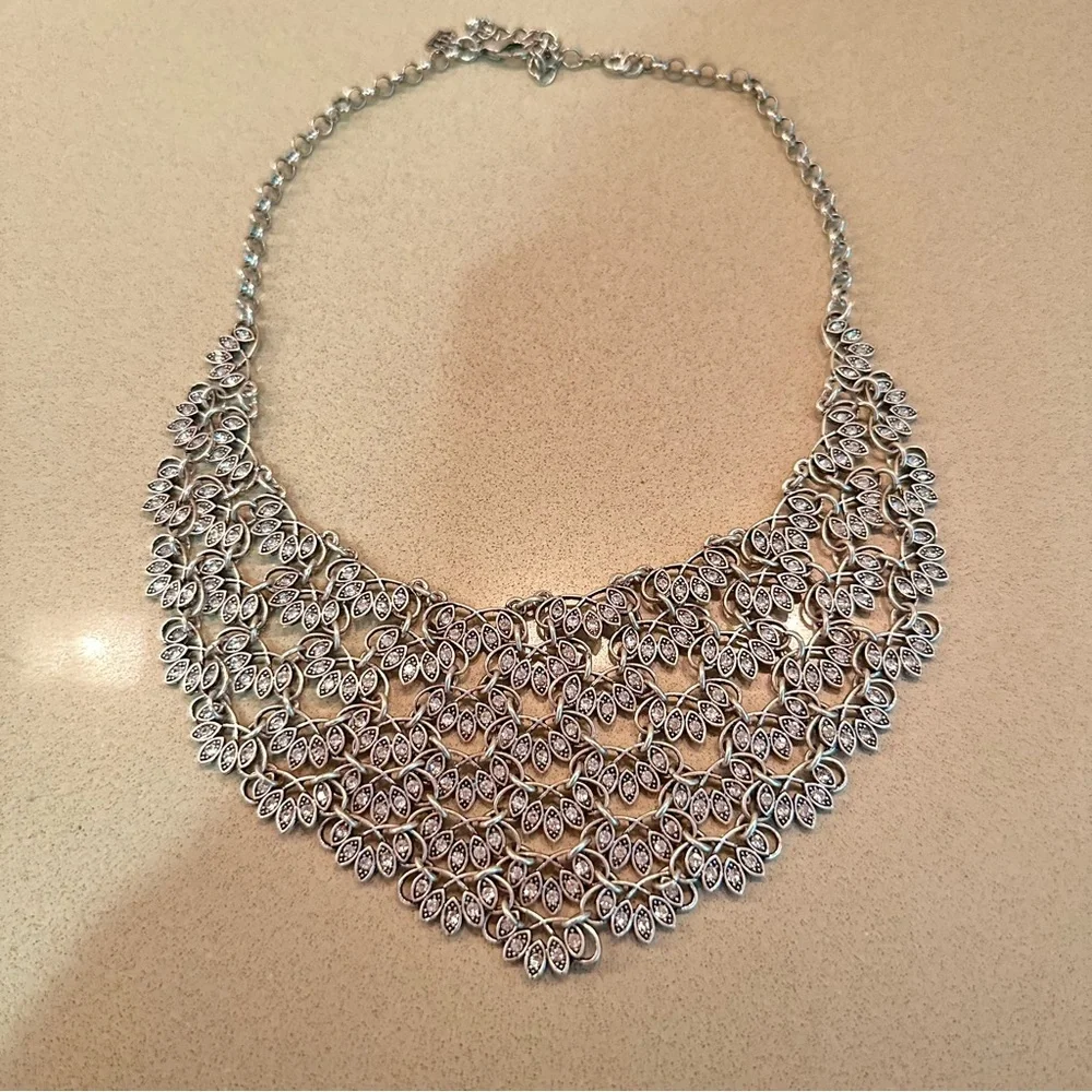 Premier Designs Ruffles Rhinestone Silver Tone Bib Statement Necklace - Picture 4 of 6